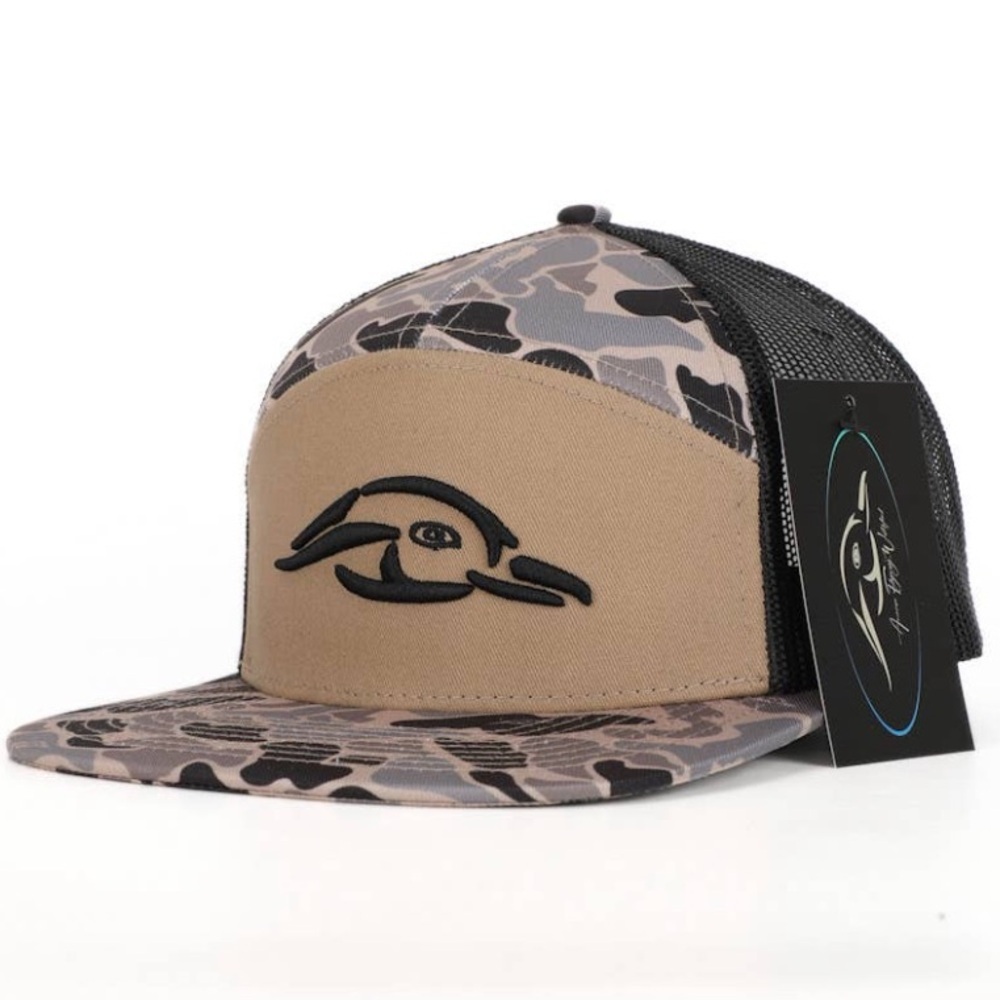 American Flyway Waterfowl 7 Panel Hardwoods 3 D Puff and Black Mesh Hat